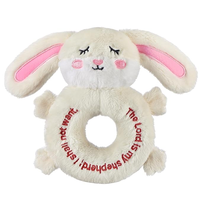 Karenhi Bunny Stuffed Animal Little Rabbit Stuffed Animal Baptism Christening Gift for Girls Praying Baptism Soft Rabbit Plush Snuggle Religious God's Bunny with Embroidered Baby Shower Nursery Decor