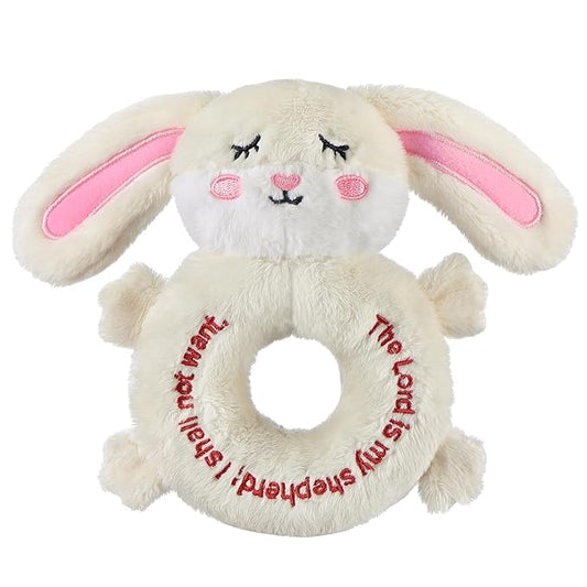 Karenhi Bunny Stuffed Animal Little Rabbit Stuffed Animal Baptism Christening Gift for Girls Praying Baptism Soft Rabbit Plush Snuggle Religious God's Bunny with Embroidered Baby Shower Nursery Decor