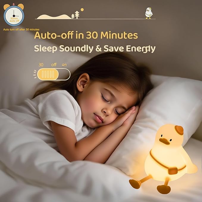 Duck Night Light for Kids 3 Levels Dimmable Silicone Animal Nursery Light,Adorable Rechargeable 30min Timmer Novelty Bedside Touch Lamp,Baby Nursery Kids Room Decor,Gifts for Girls boy