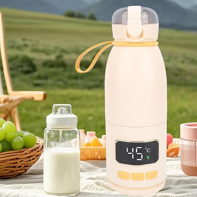 Portable Milk Kettle, 450ml Portable Bottle Warmer for Travel, Fast Heating Breast Milk and Formula Warmer, Smart Temperature Control, Electric Kettle for Car