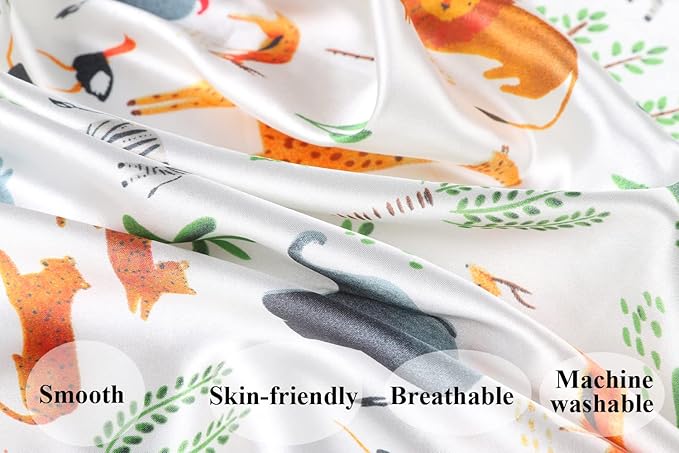 Bassinet Sheet Set 2 Pack Satin Ultra Soft Silk Fit for Rectangle, Hourglass, Oval Bassinet Mattress Protect for Baby Hair and Skin Cradle or Bassinet Sheets, Elephant & Rhino Lion