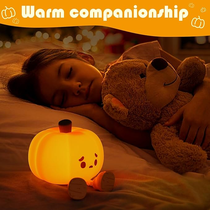 YISUN Pumpkin Night Light, Cute Silicone Nightlight for Baby Toddler, Rechargeable LED Nursery Lamp with Timer, 3 Level Dimmable Soft Squishy Night Lamp Gift for Bedroom Kids Room Decor