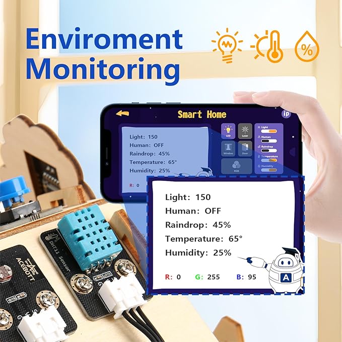 ACEBOTT ESP32 Smart Home IoT Starter Kit, STEM Kit Compatible with Arduino IDE, Stem Toys Coding Kit with House Building, Sensors & App Control, STEM Educational Kit for Kids 12+