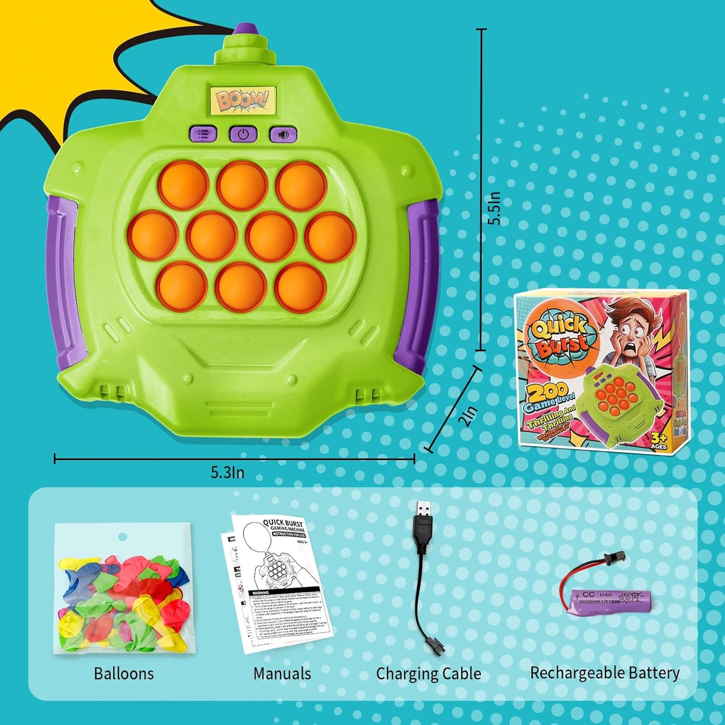 Boom of Balloons Pop Games - 2024 Upgraded Pop Fidget Push Game, Handheld Bubble Game for Kids, Great for Teen Party Games for Groups, Family Interactive Game