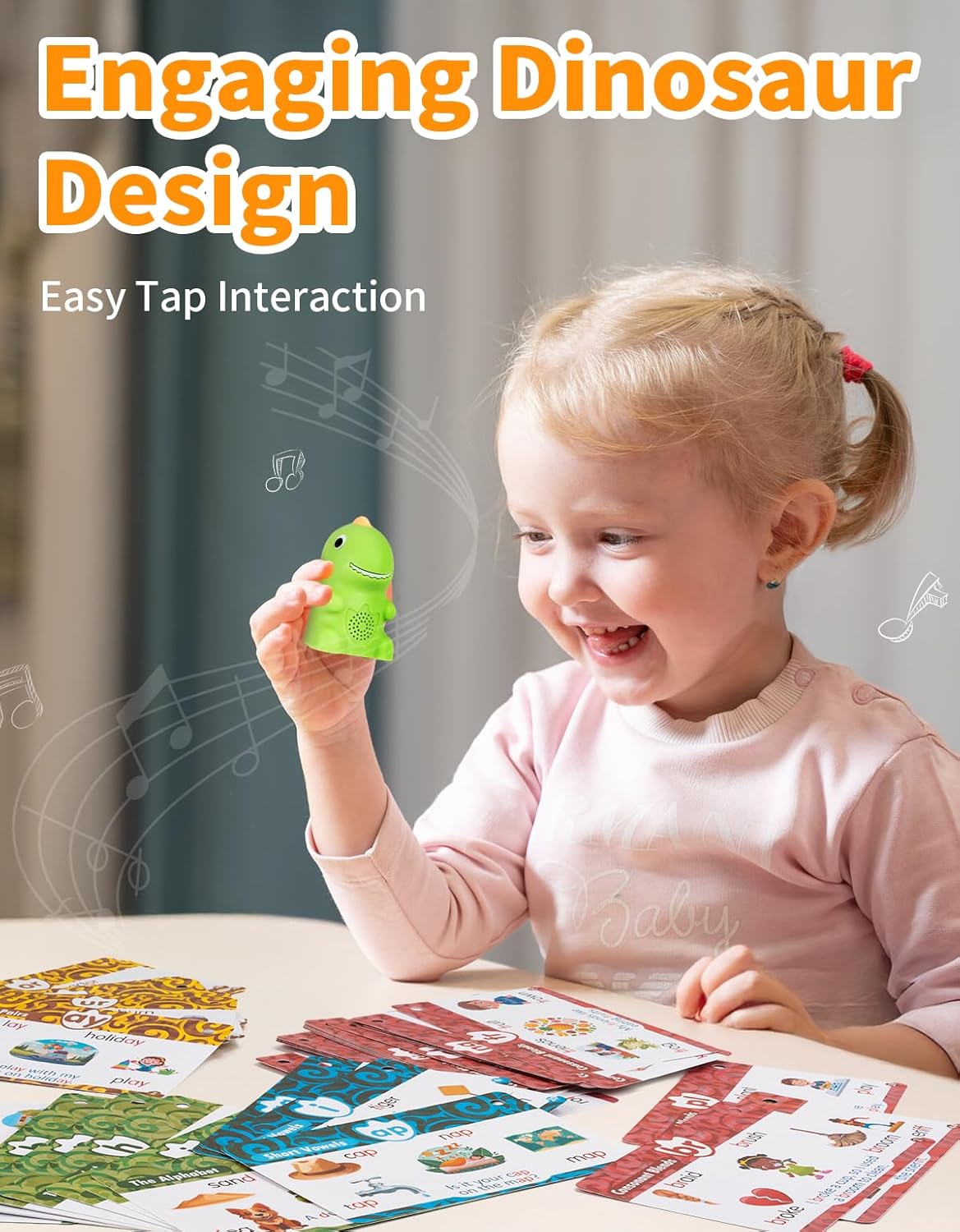 Interactive Dinosaur Talking Pen for Kids – Montessori Reading Toy with Phonics Flash Cards for Toddlers Ages 1-6, Speech Therapy & Autism Sensory Gift