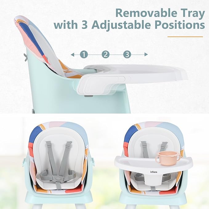 INFANS 8 in 1 Baby High Chair, Convertible Highchair for Babies and Toddlers, Infant Dining Booster Seat, Building Block Table, Kids Stool Table Chair Set with Removable Tray (8 in 1, Baby Blue)