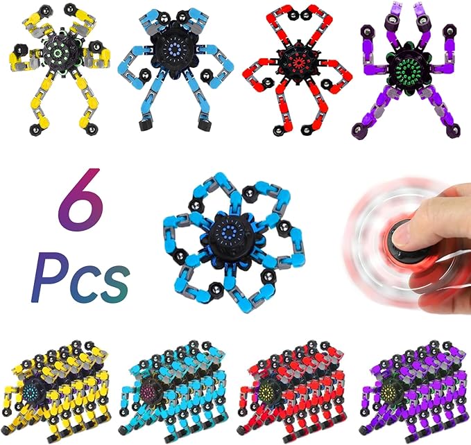 6pcs Transformable Fidget Spinners Children's Advanced Fidget Toys for Stress Relief Ideal Fidget Spinners for Sensory Toys for Boys and Girls with Autism，Party Favors