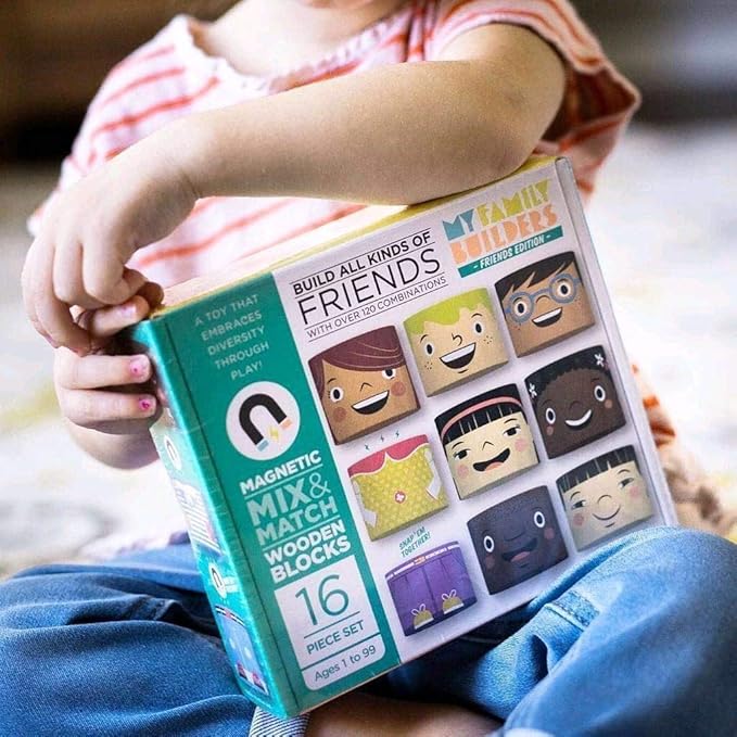 16-Piece Multiracial Magnetic Friends Play Set – Wooden Diversity Building Blocks for Kids – Multi Cultural Dolls for Creative Play & SEL Development – Ages 1+