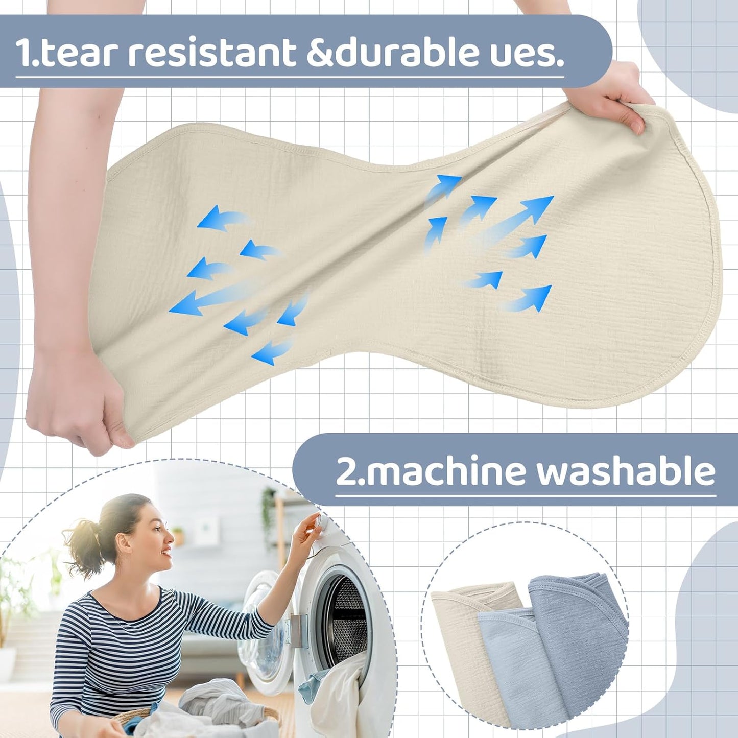 3 Pcs Changing Pad Liners Fits in Peanut Shape Changing Pad Waterproof Diaper Mats Organic Cotton Peanut Mats are Warm on a Baby's Back, Washable Reusable(Elegant Style,Blue)