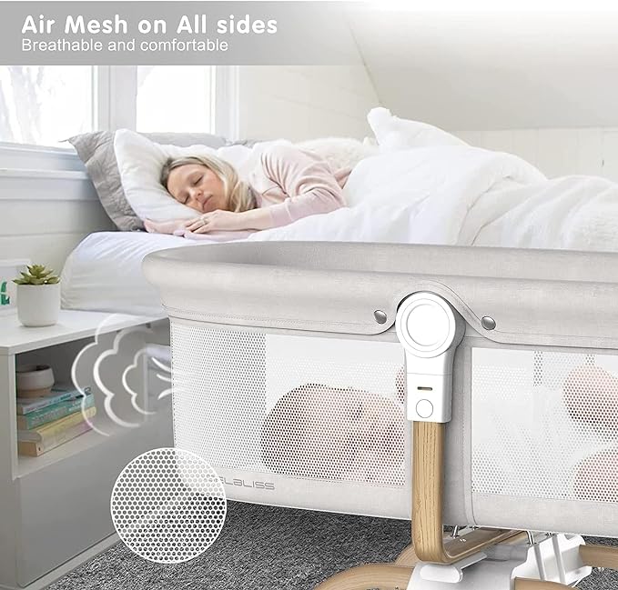 ANGELBLISS 3 in 1 Baby Bassinet, Rocking Bassinets Bedside Sleeper, One-Second Convert Travel Portable Bassinet Newborn Baby (White)