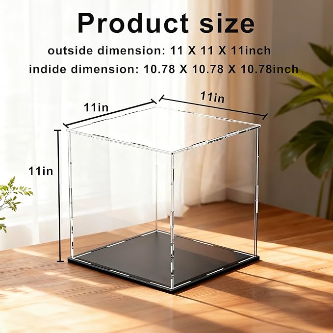 11 Inch Acrylic Case for Display, Clear Display Acrylic Box for Collectibles, Alternative Glass Case with Matt Black Stand for Display Action Figures