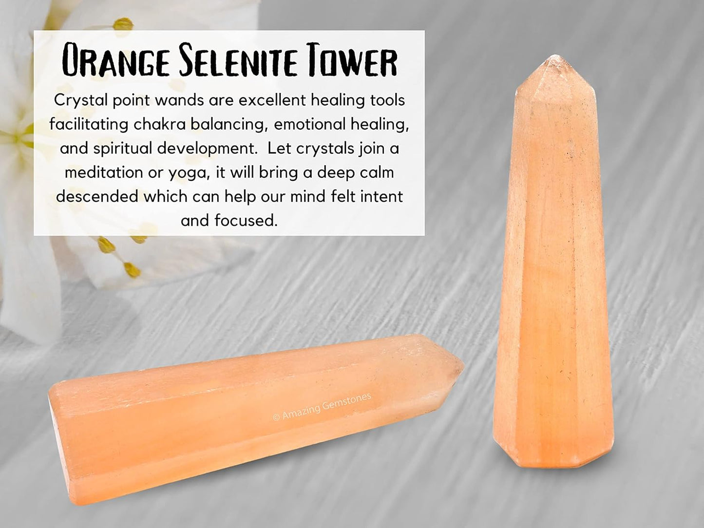 Amazing Gemstone Orange Selenite Crystal Towers ~ Natural Healing Crystal Point Obelisk for Reiki Healing and Crystal Grid (3- Inch)