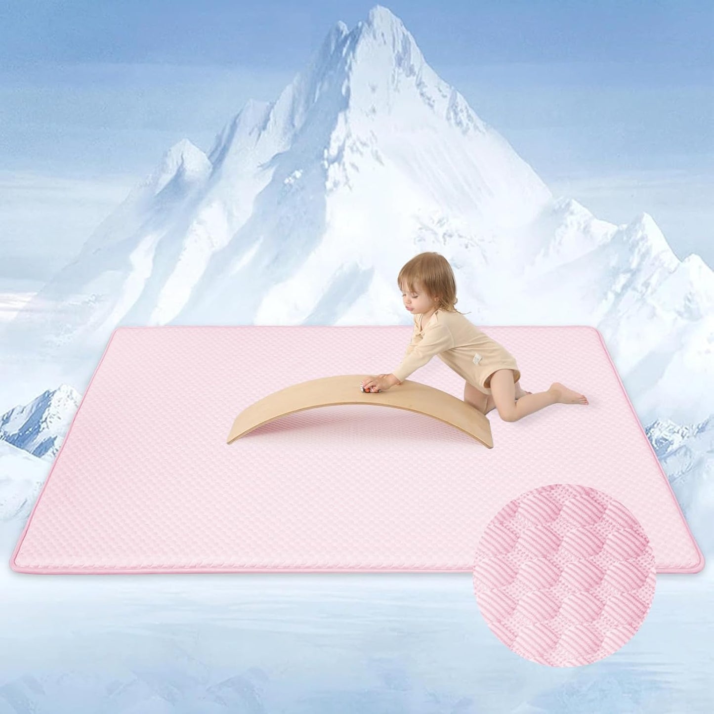 Baby Play Mat for Summer,1.3 Thick Memory Foam Cooling Floor Tummy Time Mat, Soft & Breathable, Non-Slip Rectangular for Toddlers’ Playtime & Rest(Pink,59"x79")