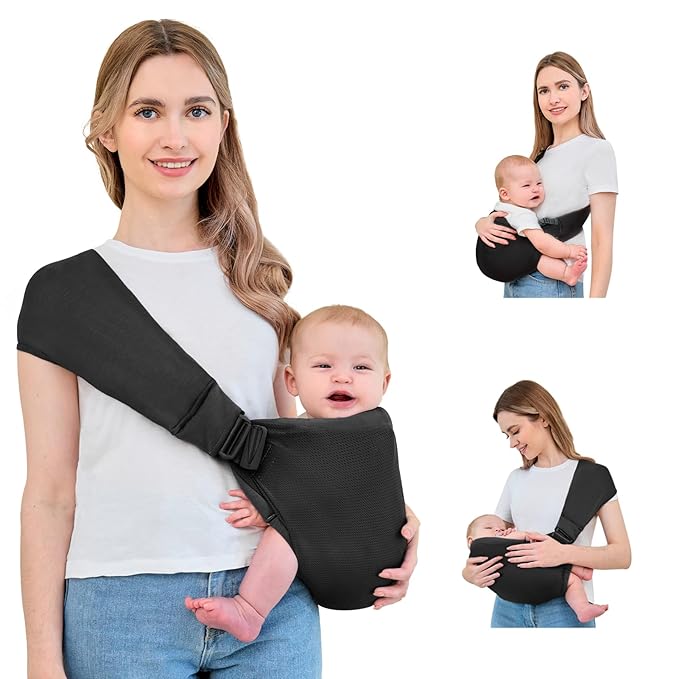 Baby Sling Carrier, Baby Carrier Newborn to Toddler, Mesh Toddler Carrier, Lightweight Breathable Summer Baby Wraps Carrier, Baby Carriers One Size Fits All (Black)
