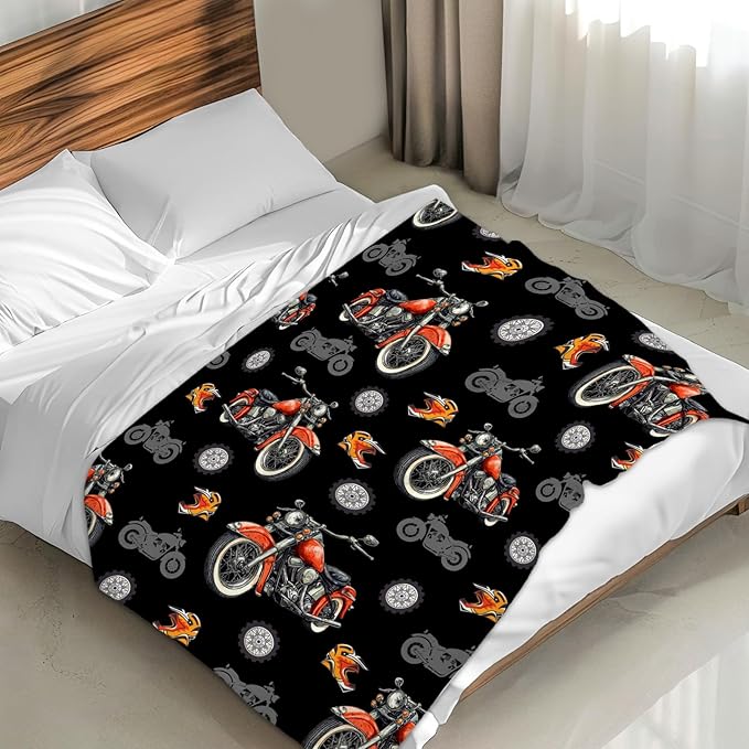 Throw Blankets for Boys Men Motorcycle Blanket Gift for Kids Adults - 60x80 Inches Soft Cozy Throw for Sofa Chair Couch Bed