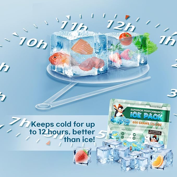 5 Packs Reusable Ice Packs for Lunch Boxes - 12+ Hour Cooling Ice Gel Pack for Camping, Beach, Office - Ice Packs for Cooler Bag, Cooler Backpacks