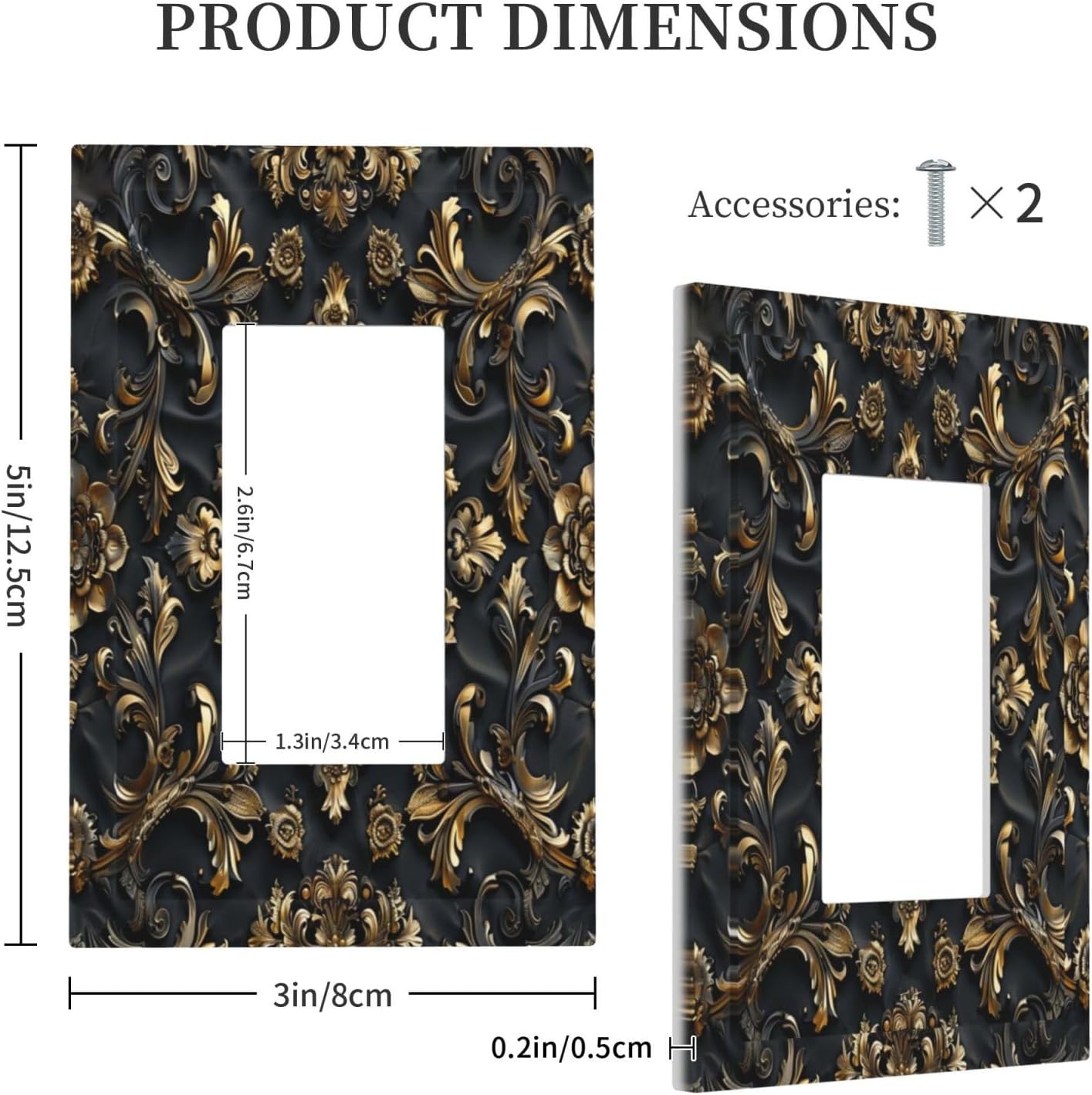 Decorative Outlet Covers Rococo Vintage Black Golden Leaf Morris Vine 1 Gang Single Decora GFCI Device Light Switch Covers Plate 1 Rocker Wall Plate Jumbo Faceplate for Bedroom Decor