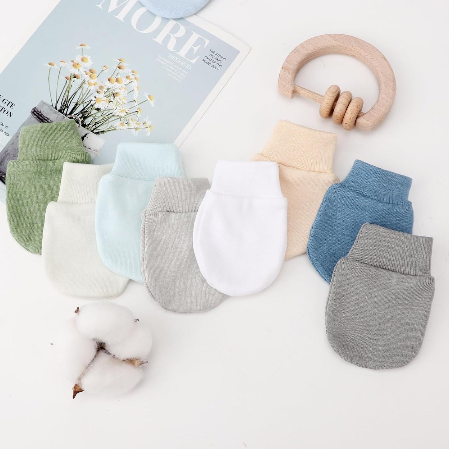 Newborn Baby Mittens No Scratch Cotton Elastic Wrist Gloves Infant Toddler Mittens for Baby Boy Girl 0-6 Months