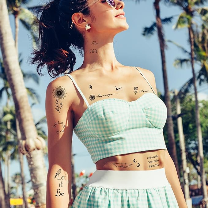 100 Sheets Realistic Temporary Tattoos, 240+ Pcs Multicolor Modern Floral & Inspirational Words Tattoos, Waterproof, 3+ Kids