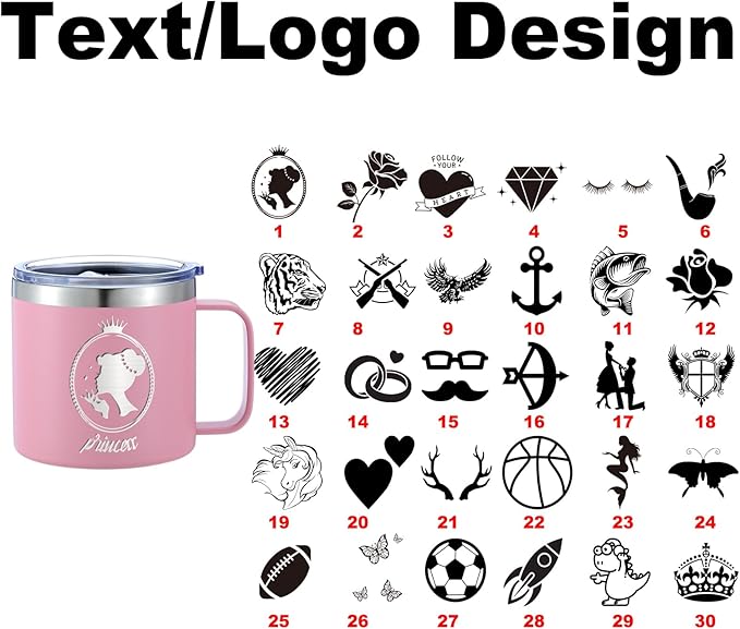 Personalized Mug Cup with Handle 12/14oz Custom Stainless Steel Mugs Customized Name Coffee Tumbler for Women Men Student Family Office Gifts, Text