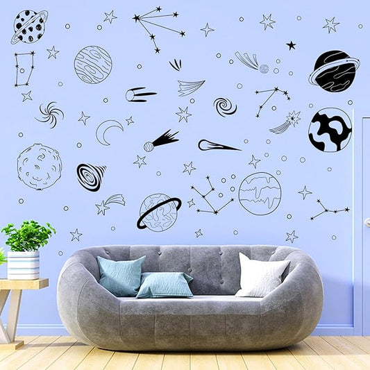 Space Themed Nursery Wall Decals Kids Room Wall Art, Outer Space Nursery Decals, Star Decals, Kids Room Decor, Nursery Decor, Planets Wall Stickers for Boys Bedroom Playroom Wall Decor