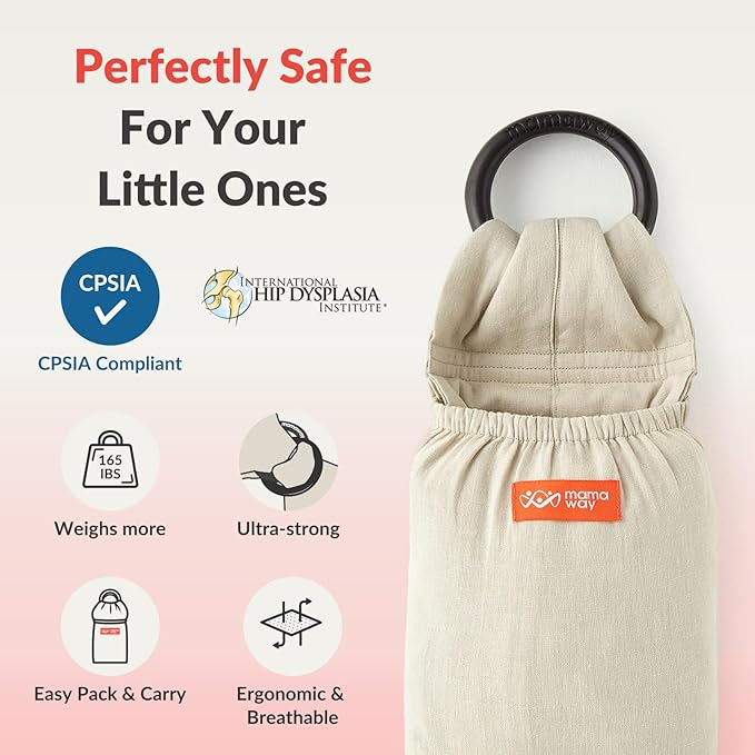 Mamaway Baby Ring Sling Carrier - Newborn and Toddler Sling (Supports up to 165lbs), IHDI Certified, Rayon & Linen Made, Soft & Breathable, Nylon 66 Safety Rings, Storage Pocket Design, Blue