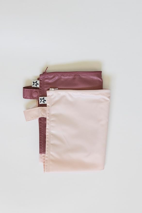 Tiny Twinkle Mess proof Waterproof Wet Dry Bag,2pk Reusable Wet Bags for Swimsuits&Baby Clothes,Leakproof Wet Bag,Waterproof Bag for Travel&Diaper bag,Wet Bags for Baby (Rose, Burgundy)