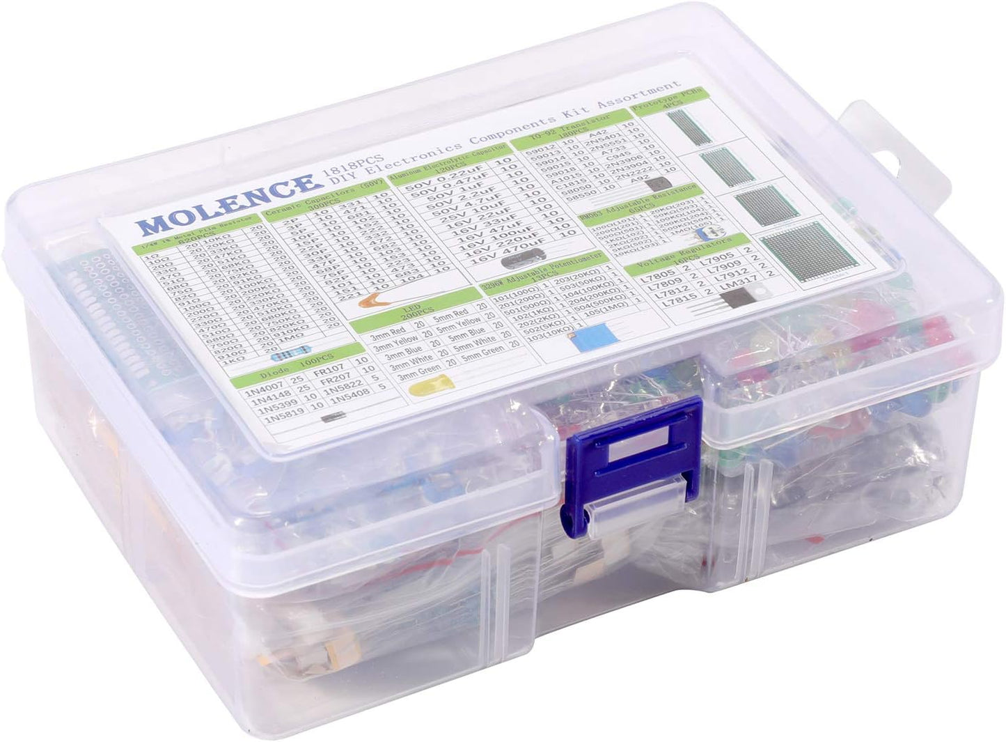 DIY Electronics Components Kit Assortment, Resistors 1818PCS, LED, Triode, Capacitors, Diodes, PCB, Potentiometer, Variable Resistance, Stabilivolt for Arduino UNO MEGA2560 Raspberry Pi MCU