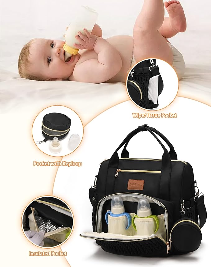 Backpack Diaper Bag,Stylish Waterproof Baby Diaper Bags with Changing Pad,Insulated Pockets,Multi-Function Travel Diaper Backpacks,Gift for New Parents,Black