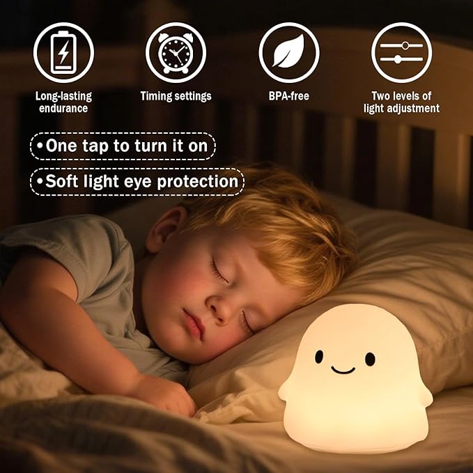 Halloween Ghost Night Light, Kids Halloween Gifts - Cloud Nightlight, Halloween Decorations, Squishy Silicone, Dimmable, Rechargeable, 30-Min Timer, Bedroom Nursery Bedside, Room Decor