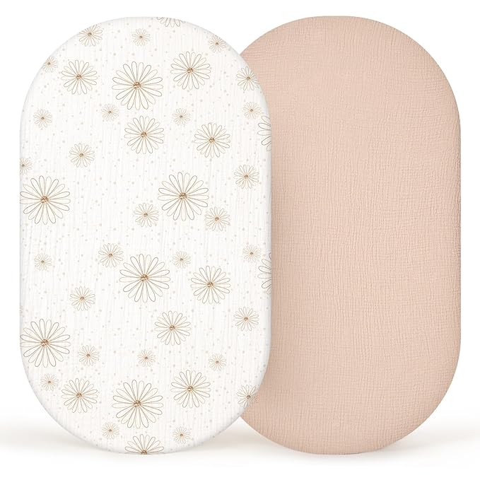 lulumoon Muslin Bassinet Sheets Baby: Cotton Bassinet Sheets Fitted for Boys and Girls - Bassinet Mattress Sheets for Oval Rectangle or Hourglass