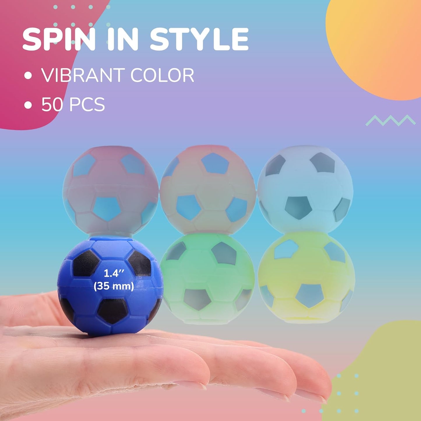 Entervending Spinner Balls 1.4''- Mini Fidget Spinner Soccer Balls - Soccer Party Favors Classroom Prizes - Sensory Toys for Kids 4-12 - Fidget Toy Gifts for Kids - Spinner Balls Bulk - 50pcs