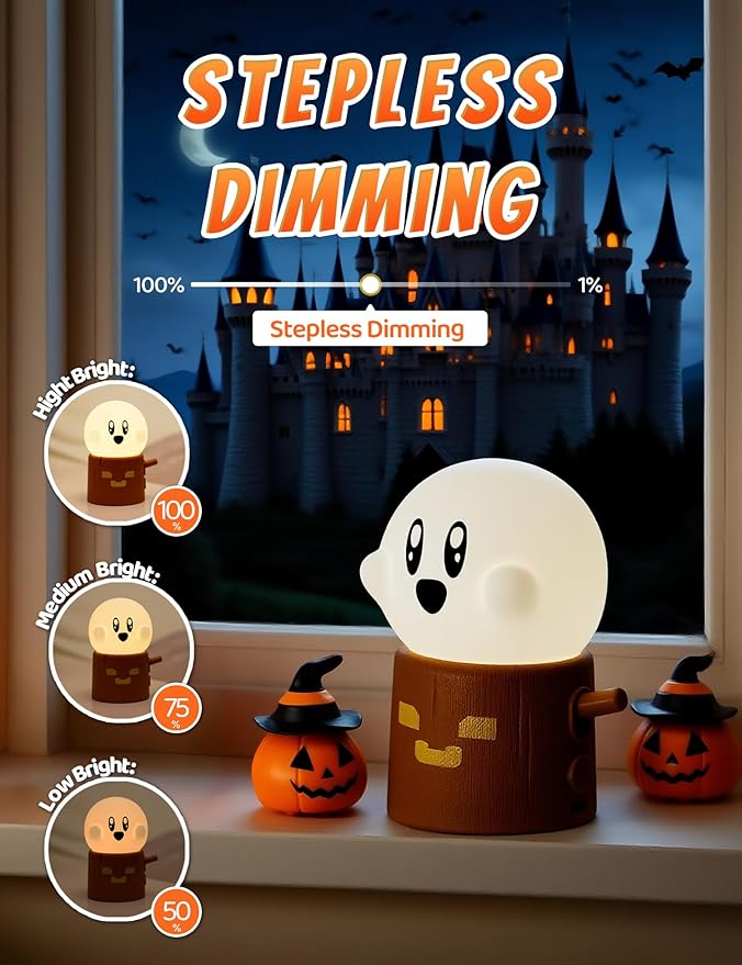 Cute Ghost Night Light, Two Modes Warm Yellow Light and Candlelight, Night Light for Kids,Cute Decoration,Kids Lamp,Living Room, Bedroom, Camping, Gifts for Children Christmas, Halloween