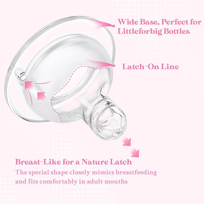 LittleForBig Silicone Soft Touch Adult Bottle Nipples Replacement Teat Compatible with LittleForBig Bottles - Assorted 3-Pack