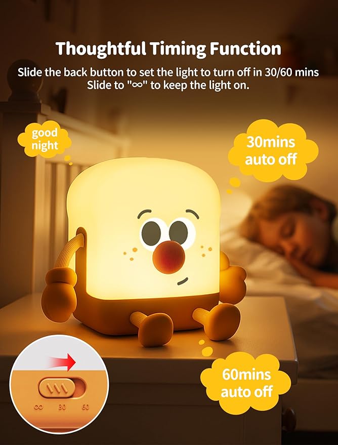 Toast Night Light for Kids, Rechargeable Bedside Lamp, Portable Night Lamps with Phone Holder, Room Decor Sleep Nightlights for Bedroom, Living Room, Desk, Desk Lamp Gifts for Baby Teens Adults