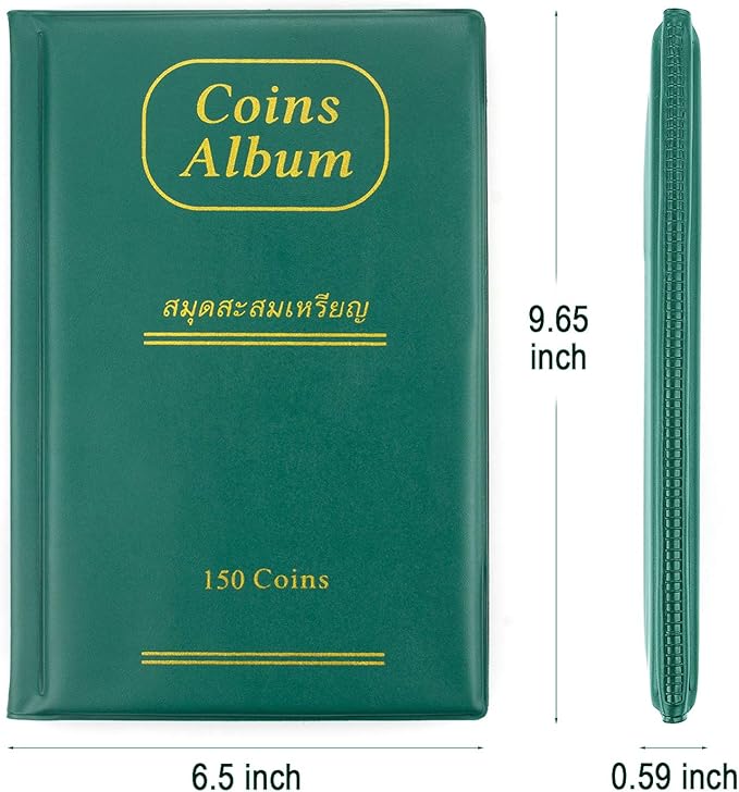 150 Pockets Coin Album, Penny Collecting Book, Souvenir Coins Collection Holder, Ideal for Pressed Pennies Passport, Hobby Coin Collector, Money Specie Display Storage Case (Green)