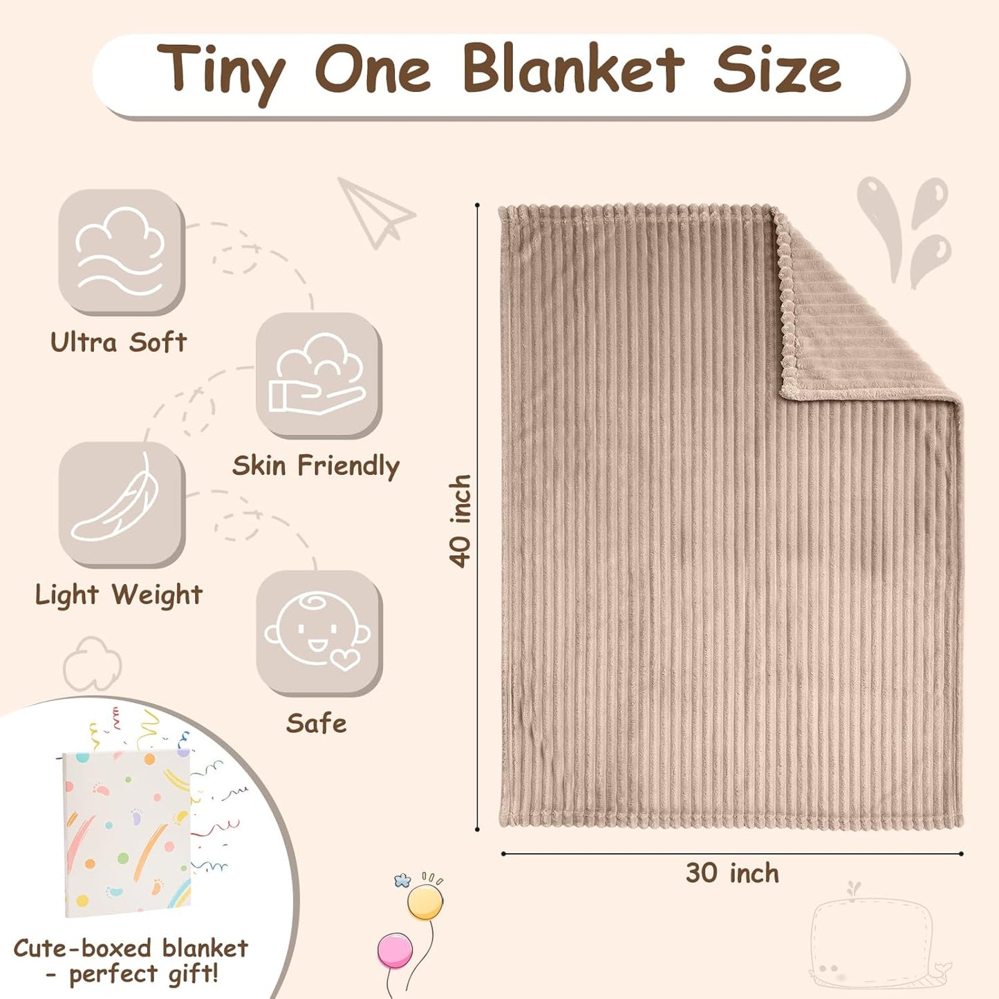 Soft Fleece Baby Blanket Ultra Cozy Baby Blankets for Boys Girls Warm and Lightweight Infant Toddler Newborn Receiving Gift with Reversible Stripes for Crib Stroller, 30x40 Inch, Linen