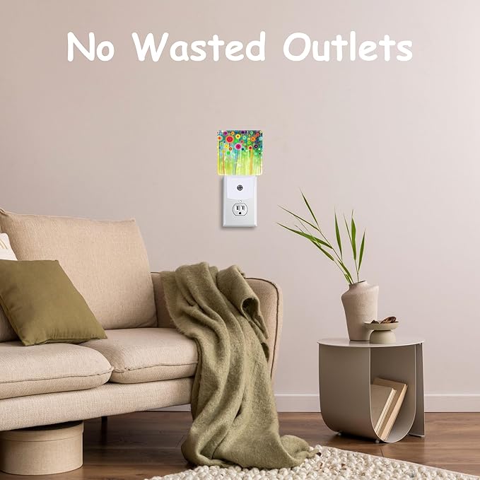 Night Light Plug Wall,Abstract Watercolor Meadow Flower LED Night Lights with Dusk to Dawn Light Sensor for Women Girls Boys Room Decor,Hallway,Kitchen,Bathroom,Nursery,Stairs