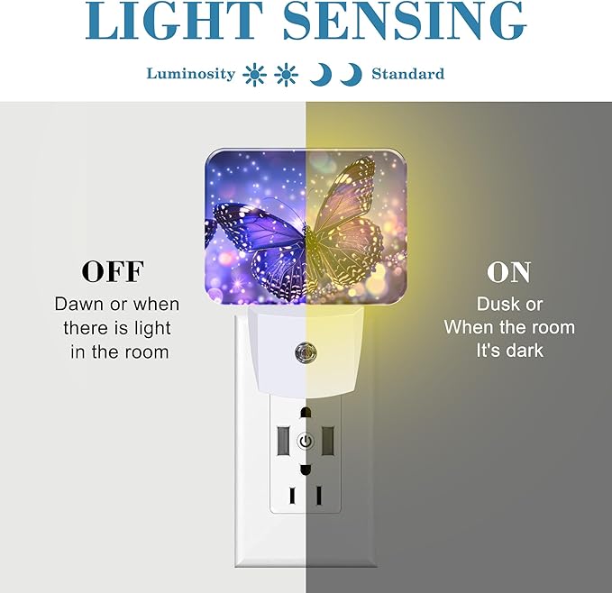 Purple Glowing Magic Butterfly Night Light Butterfly Nightlight Plug into Wall with Dusk to Dawn Sensor for Kid Girls Boys Women Men Room, Hallway, Kitchen, Bathroom, Stairs Decor