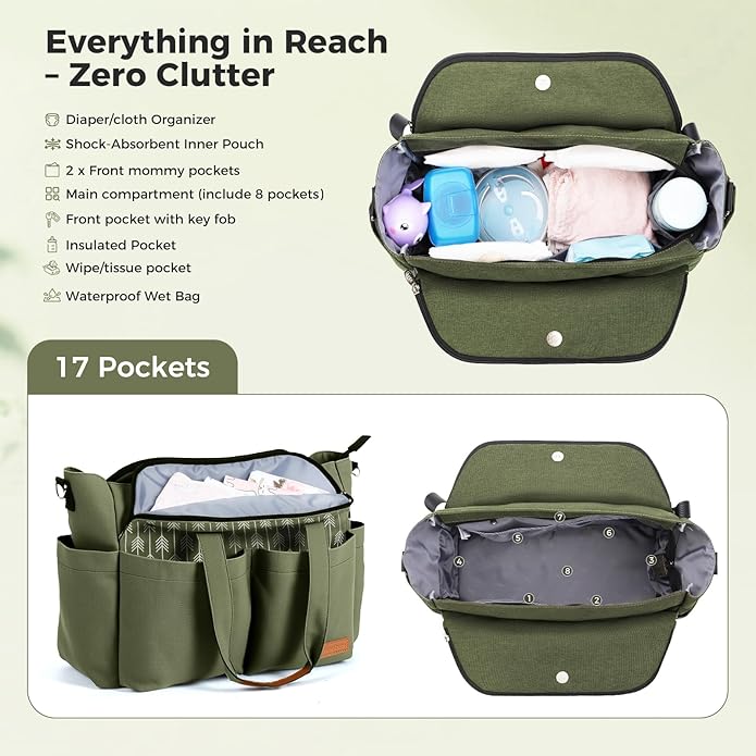 Lekebaby Diaper Bag Tote, Large Diaper Bags Waterproof,Large Mommy Bag Tote Bag Handbag Pink Travel, Black and Beige