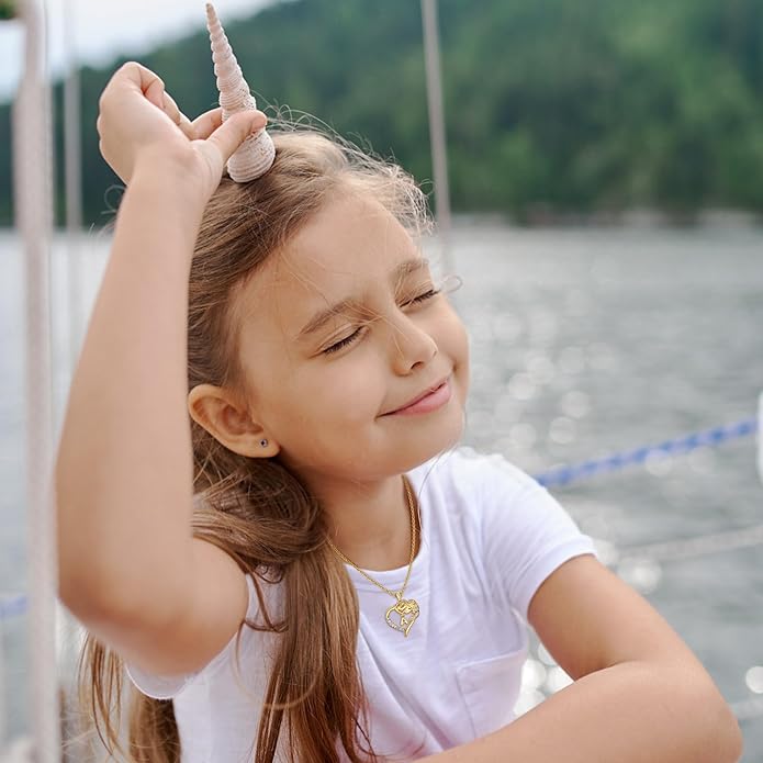 Unicorn Necklaces for Teen Girls Kids - Colorful CZ 18K Gold Plated Heart Initial Necklaces for Women Gold Jewelry Birthday Unicorn Gifts for Girls 6-8 Women