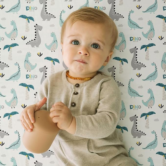 Stretch Fitted Bassinet Sheet Set BROLEX 2 Pack Cradle Sheets for Bassinet Pad/Mattress,Unisex Boys Girls,Ultra Soft,Dinosaur Lion