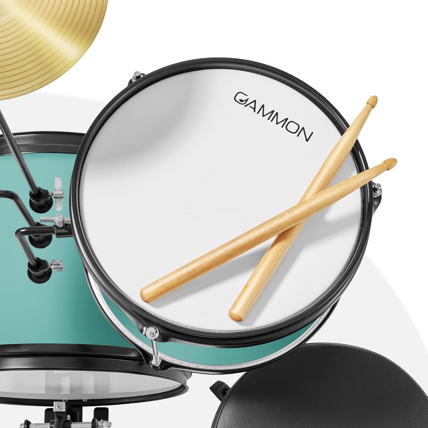 Gammon 3-Piece Junior Drum Set with Throne - Teal, Complete Beginner Kit with Bass Drum, Toms, Cymbal, Pedal, and Drumsticks