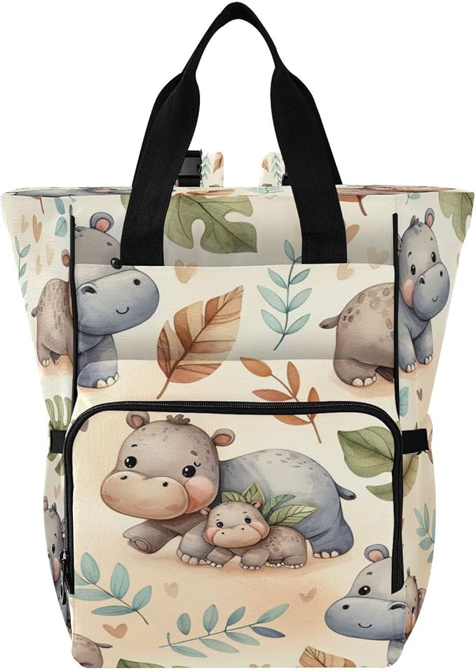Cute Hippos Diaper Bag Backpack, Unisex Travel Baby Backpack Diaper Bags with Stroller Straps & Pacifier Case, Large Capacity Waterproof Diaper Backpack