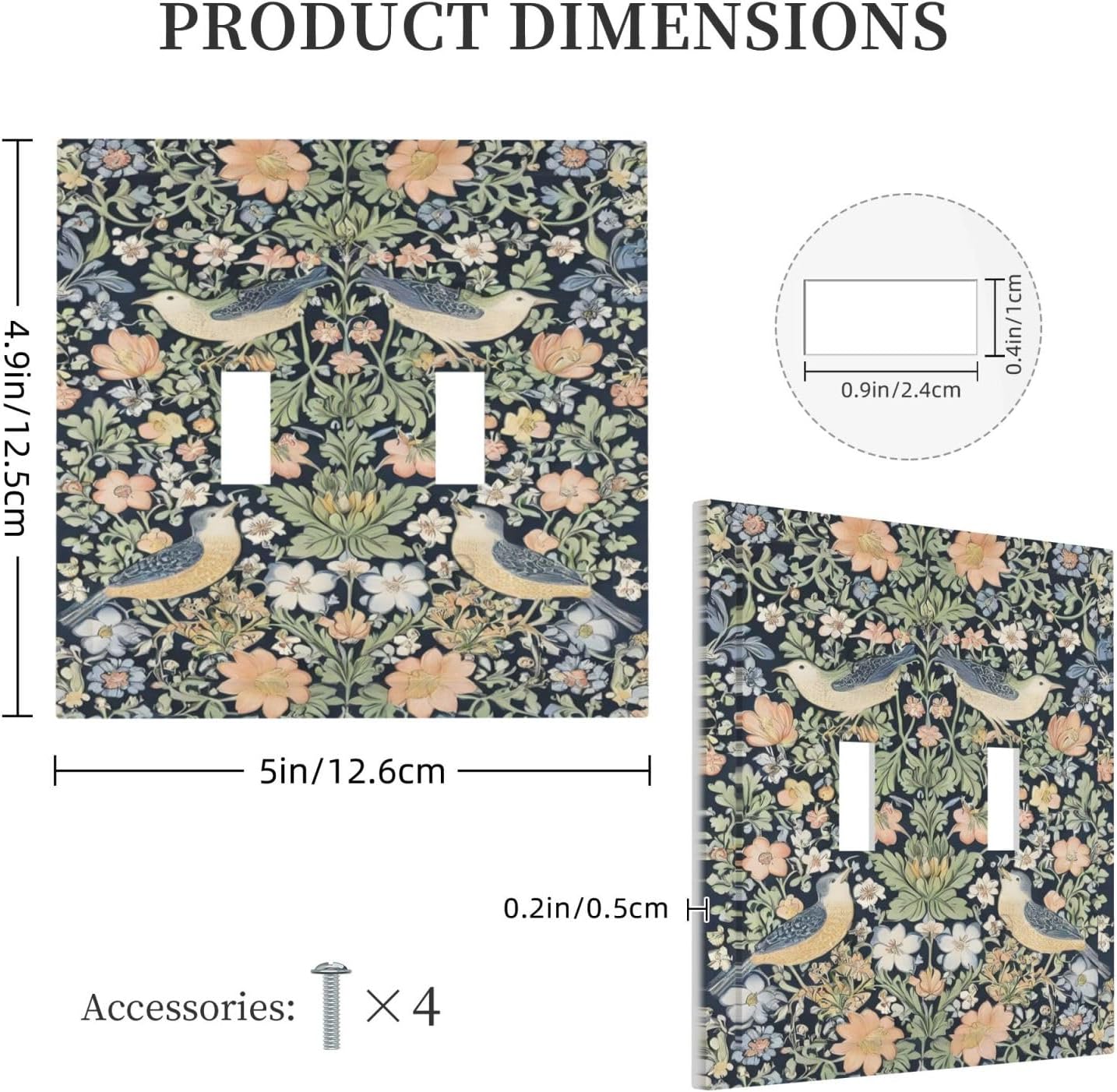 Decorative Switch Covers Plate Rustic Morris Birds Green Leaf Flower 2 Gang Wall Plate Unique Double Toggle Light Switch Plate Wall Cover Plate Faceplate for Country Bedroom Home Decor