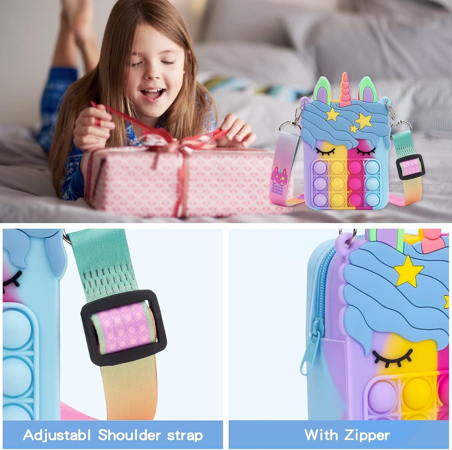 Civan Multi Unicorn Pop Purse for Girls Pop it Purse Fidget POP IT Bag for Girls Women pop it Bags pop it Fidget Purse Bag Toys for Girls Fidget Purse Cross Body Handbags Easter Cute Purse Sensory Toy