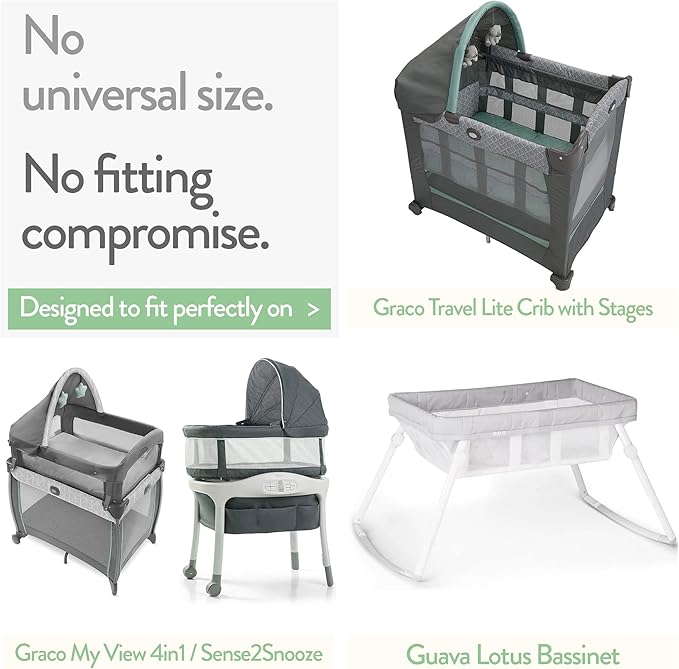 Bassinet Sheets 20x30 Inch for Graco Travel Lite Crib, Sense2Snooze, My View 4 in 1, Dream Suite and Guava Lotus Bassinet – Snuggly Soft 100% Jersey Cotton Fitted – 2 Pack