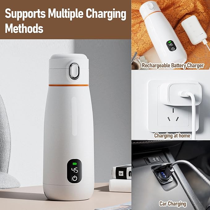 Portable Milk Warmer, Portable Bottle Warmer for Travel, 12 oz Instant Breastmilk Formula Warmer, Fast Heating & Long Battery Life, On The Travel Car Airplane Fast Heat Up