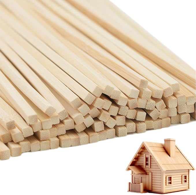 1/4 x 12 Inch 50 PCS Square Dowel Rods Wood Sticks Wooden Dowel Rods - Unfinished Bamboo Sticks - for Crafts,Home Decor, Model Making and DIYers