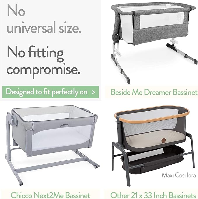 Bassinet Fitted Sheets for Baby Beside Dreamer Bedside Sleeper and Chicco Next2Me – Fits 20 x 33 Mattress – Snuggly Soft Jersey Cotton – Grey – 2 Pack